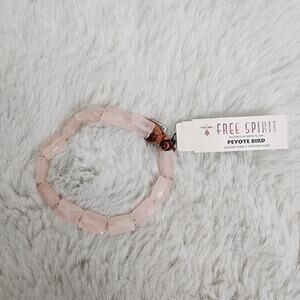 NEW Peyote Bird Free Spirit Chunky Rose Quartz Stone Leather Sterling Bracelet